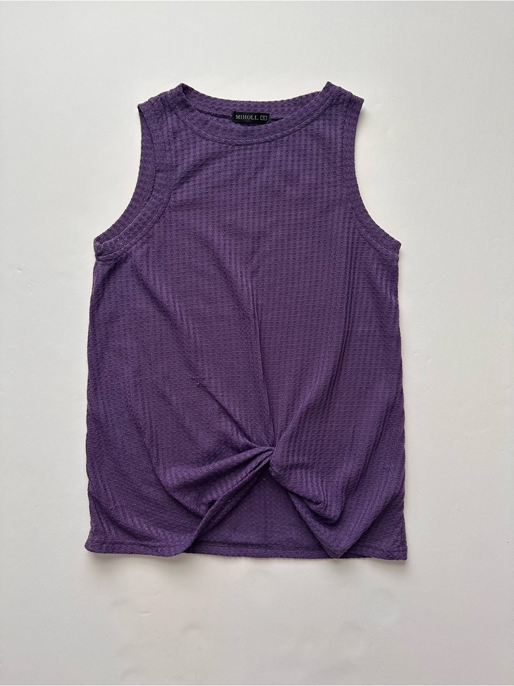 MIHOLL Waffle-Knit Twist Front Tank Top - Purple